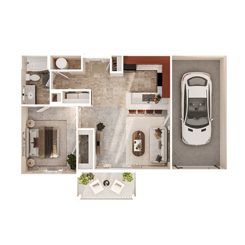 Floor plan for 1 bed, 1 bath, 665 sqft